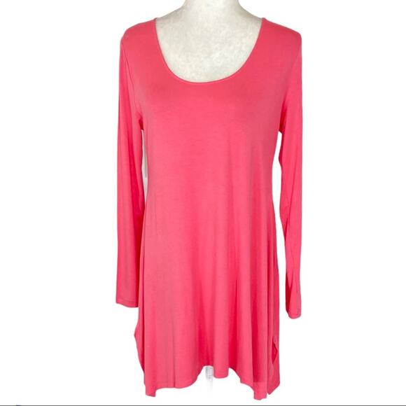 Soft Surroundings Timely tunic Top in coral pink Shark Bite hem long sleeve top - Picture 1 of 8